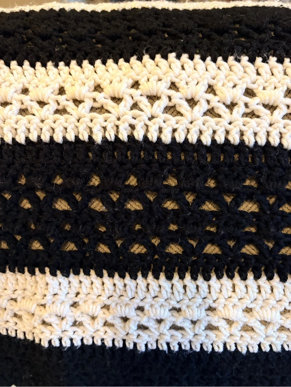 SOLD! Homemade Black & White Striped Crochet Throw Blanket, 84X 33in, blanket on